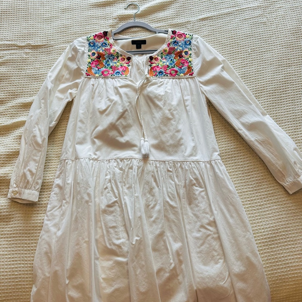 J. Crew White Smocked Sundress with Red Embroidery